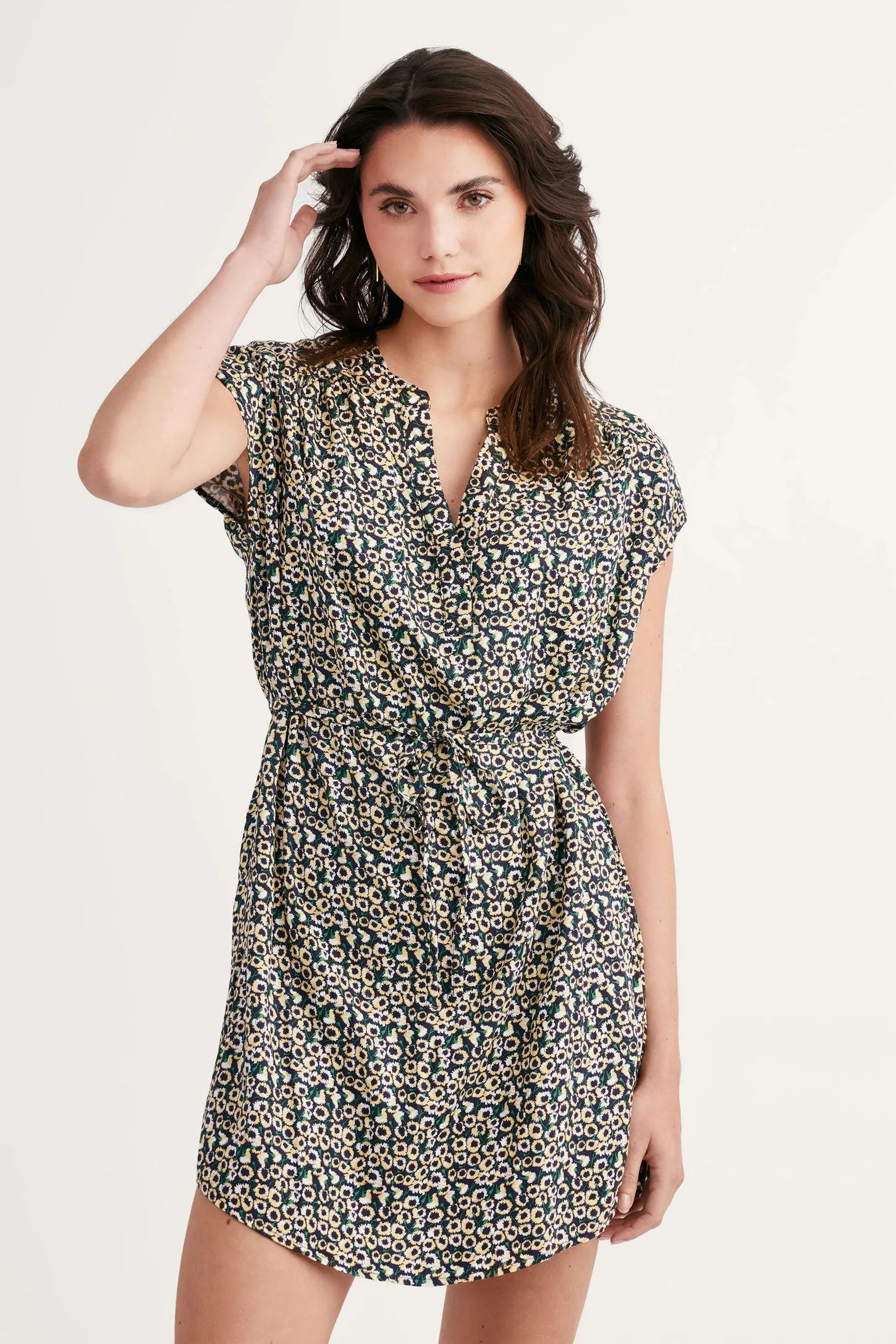 Robe manches courtes taille nouée - Femme