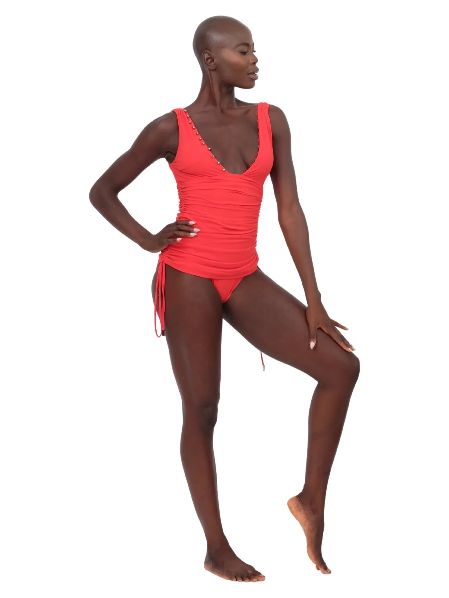 Ruched One Piece Swimsuit - Red