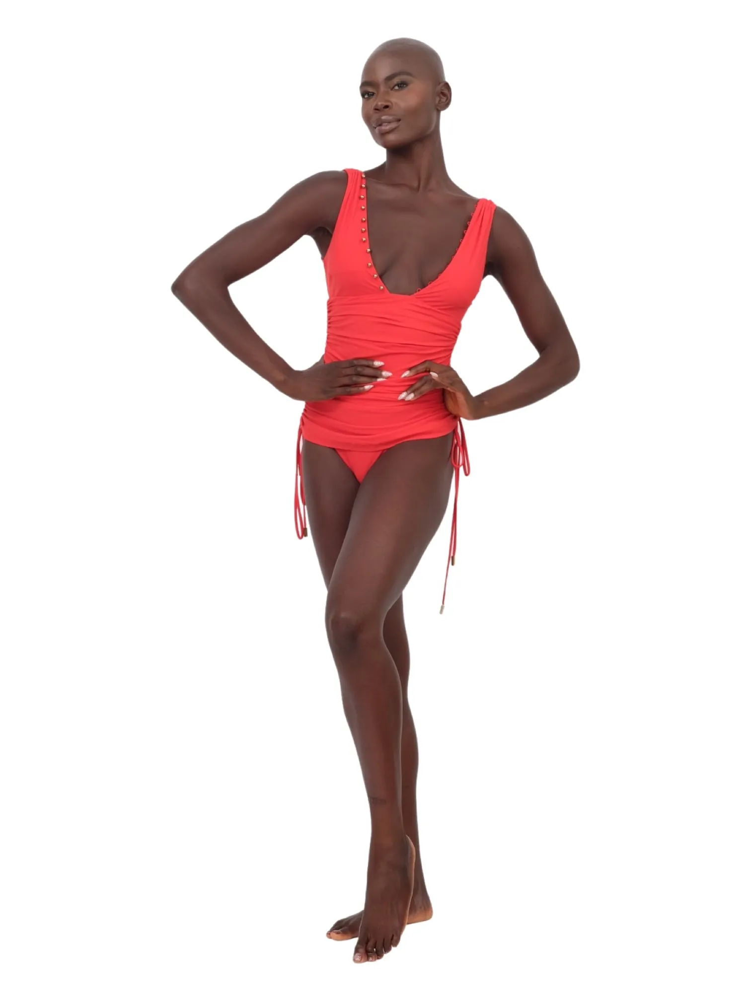 Ruched One Piece Swimsuit - Red