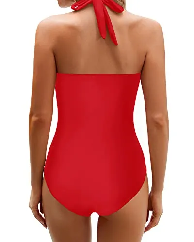 Sexy Full Body Shaping Halter Backless Bathing Suits For Women-Red