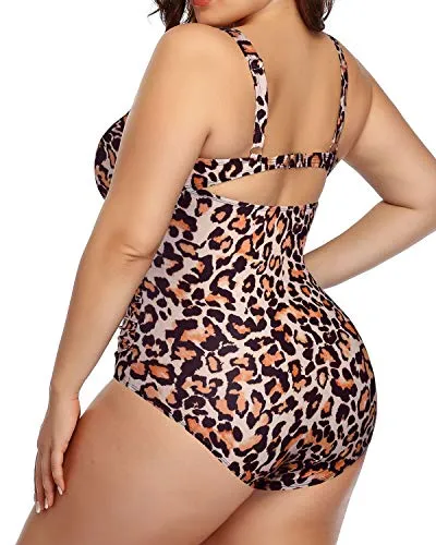 Slimming V Neck Monokini Bathing Suit For Curvy Women-Leopard
