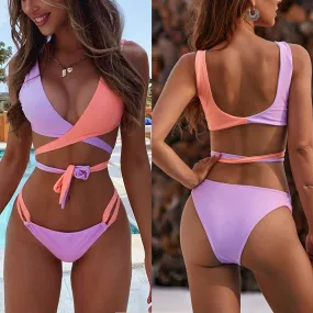 Strappy Colorblock Low Rise Thong Bottom Bikinis