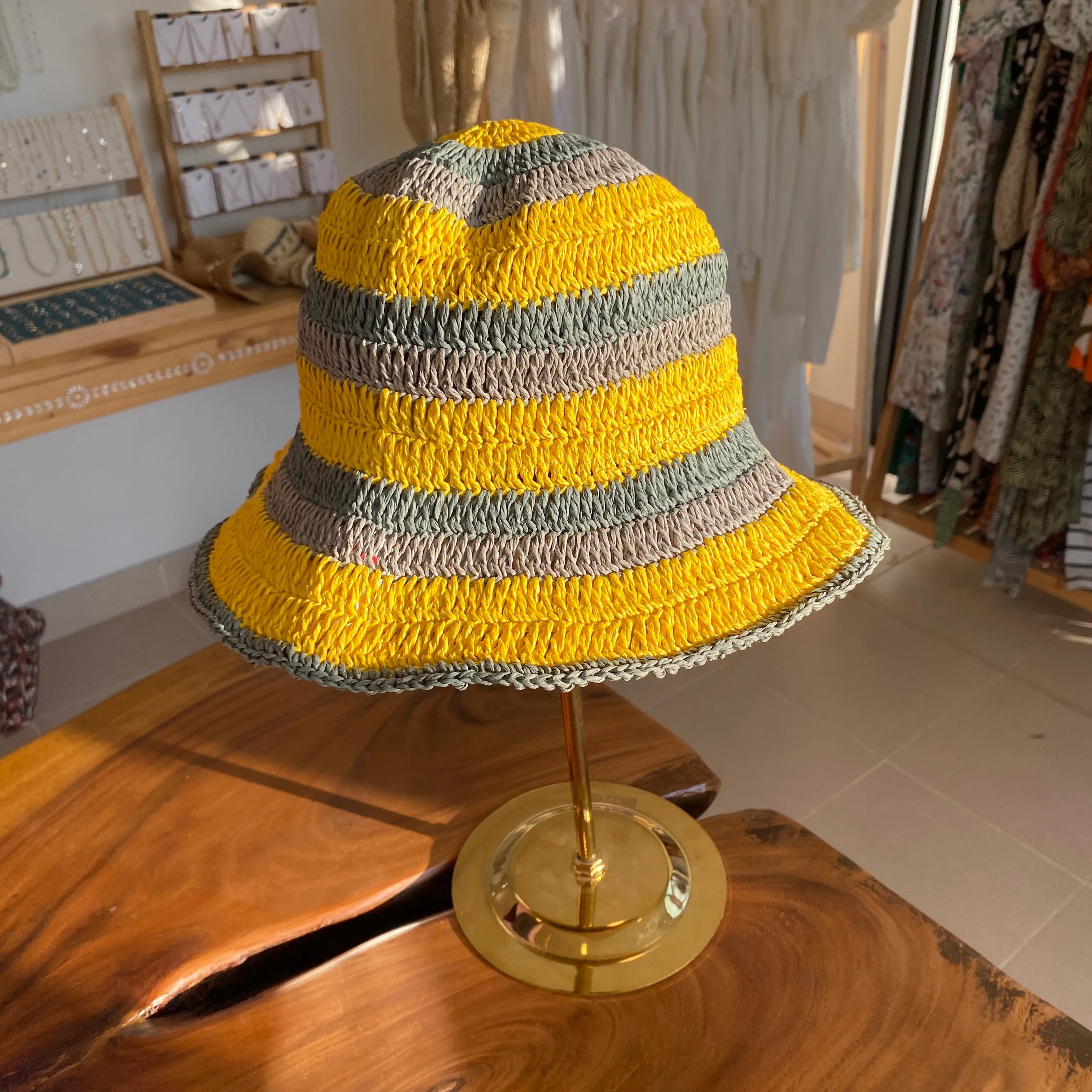 Summer Straw Hats | Yellow and Gray Color