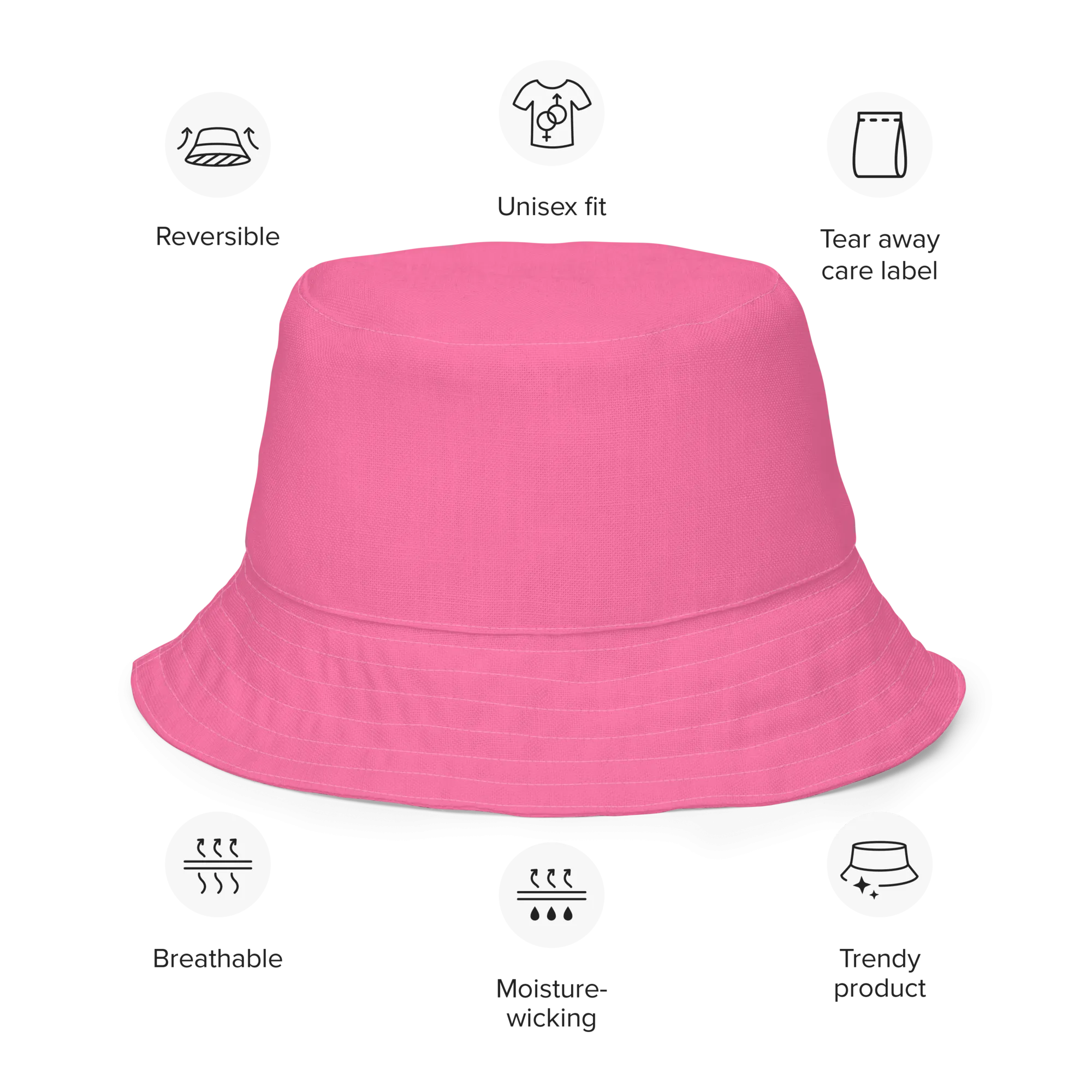 The FLOWER LOVE Collection - "Pretty Pink Poppies" Design Premium Reversible Bucket Hat - Pink Inside - Beach Hat, Gifts for Her