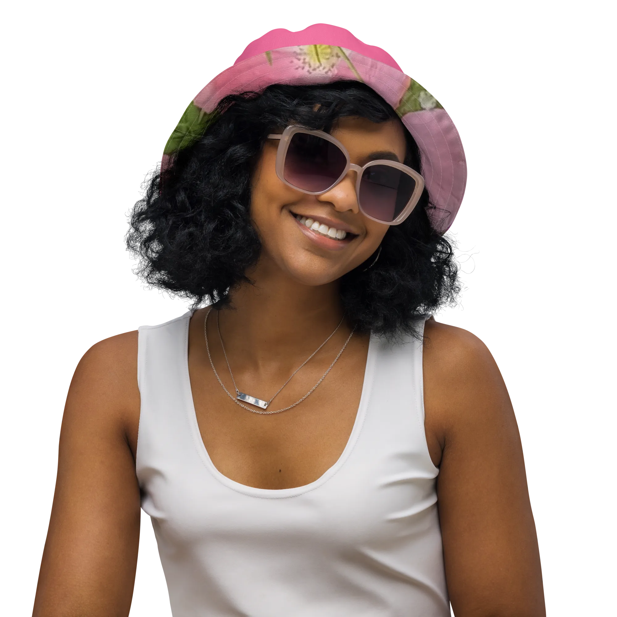 The FLOWER LOVE Collection - "Pretty Pink Poppies" Design Premium Reversible Bucket Hat - Pink Inside - Beach Hat, Gifts for Her