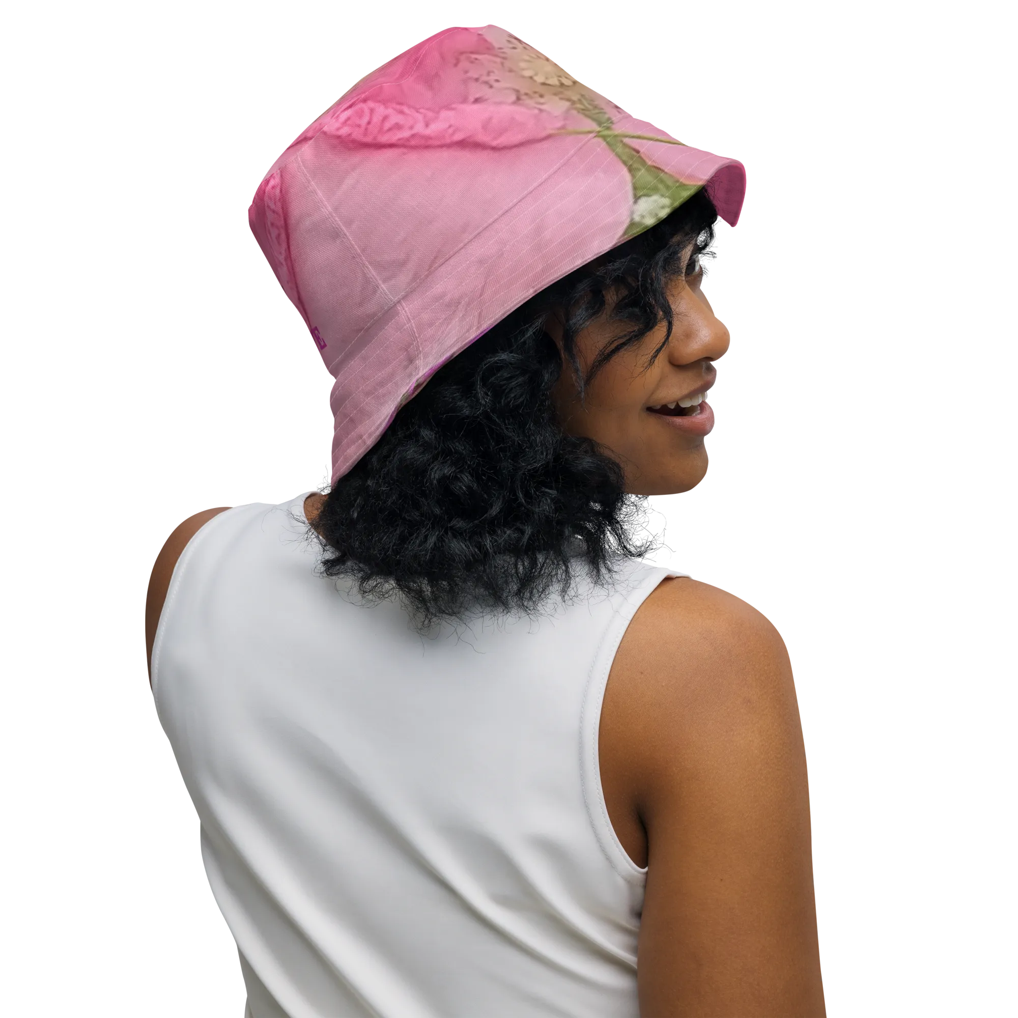The FLOWER LOVE Collection - "Pretty Pink Poppies" Design Premium Reversible Bucket Hat - Pink Inside - Beach Hat, Gifts for Her