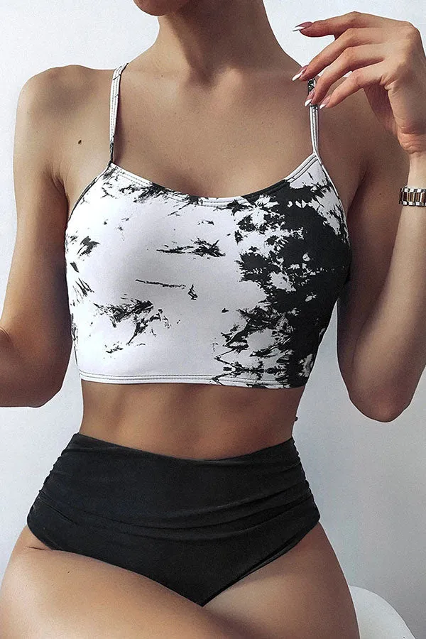 Tie Dye Stylish Back Lace-Up High Waist Bikini