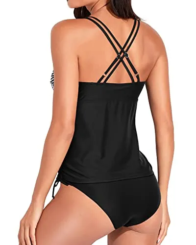 Tummy Control V Neck Two Piece Bathing Suits for Women Tankini Swimsuits