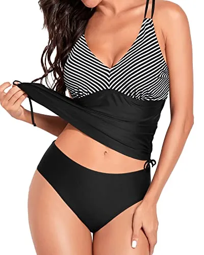 Tummy Control V Neck Two Piece Bathing Suits for Women Tankini Swimsuits