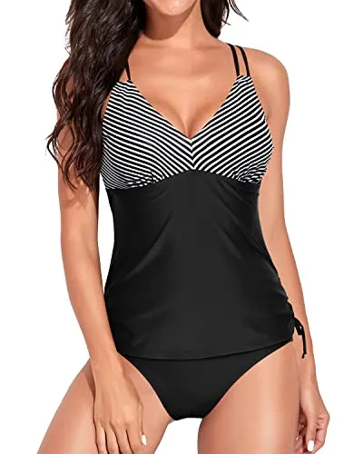 Tummy Control V Neck Two Piece Bathing Suits for Women Tankini Swimsuits