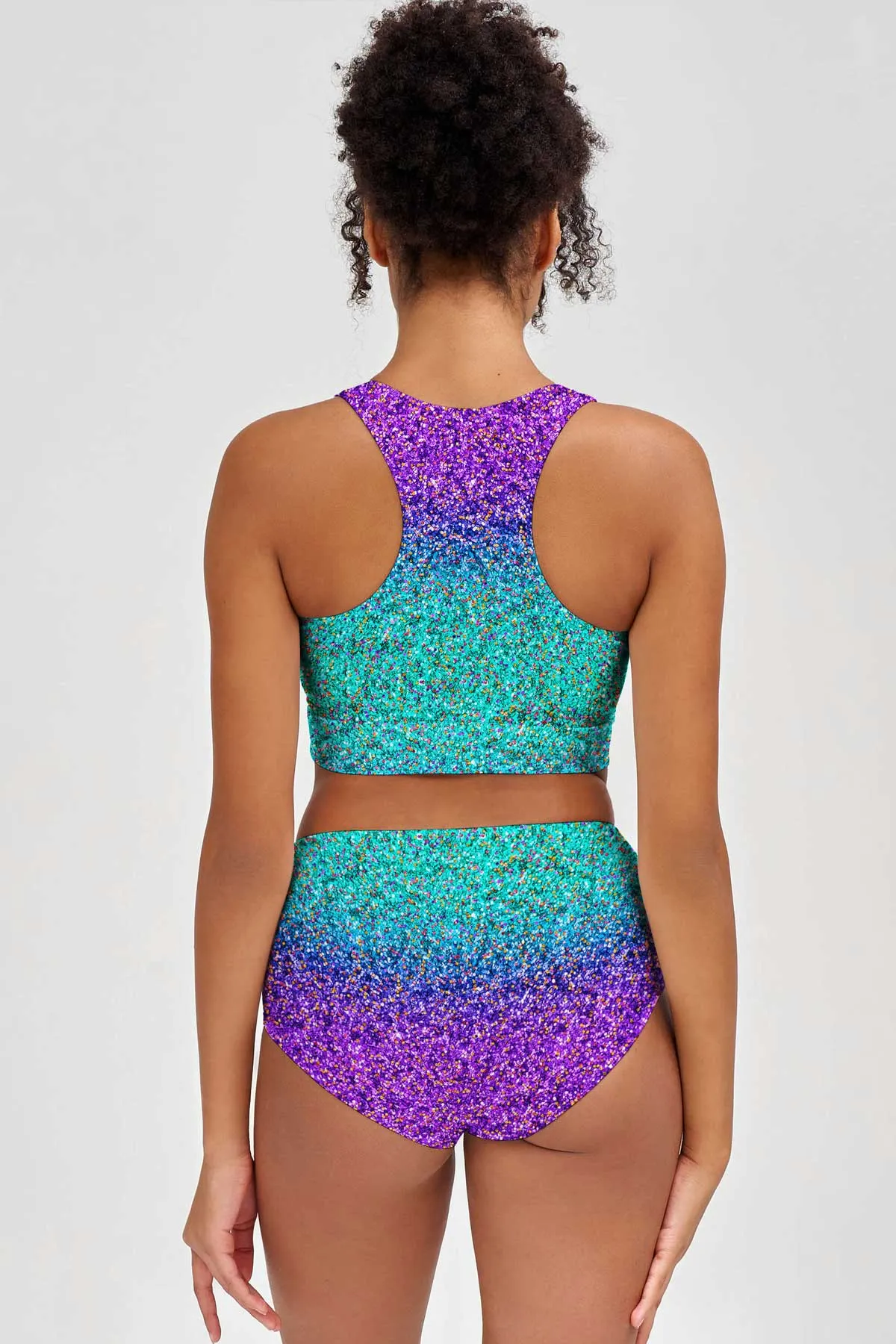 Ultraviolet Purple Mint Cute Two-Piece Sporty Swimsuits - Mommy and Me