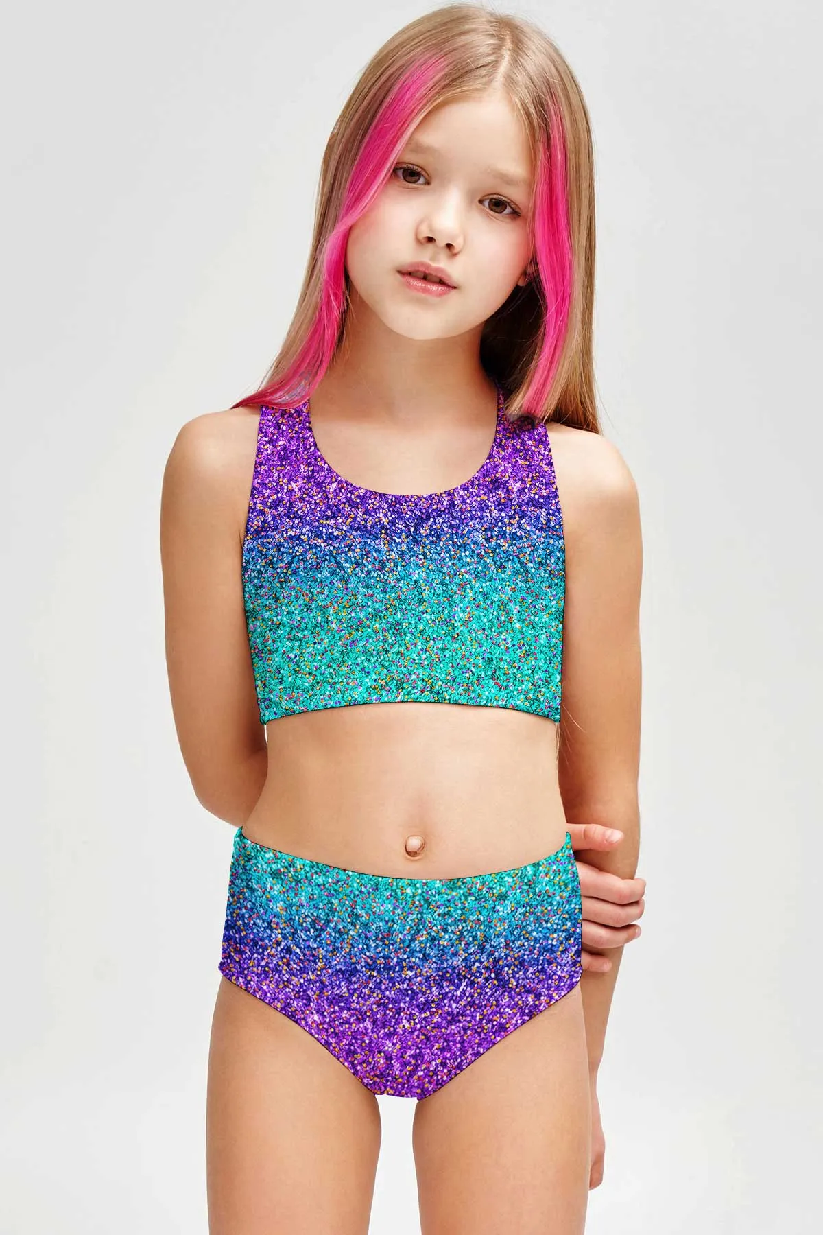 Ultraviolet Purple Mint Cute Two-Piece Sporty Swimsuits - Mommy and Me