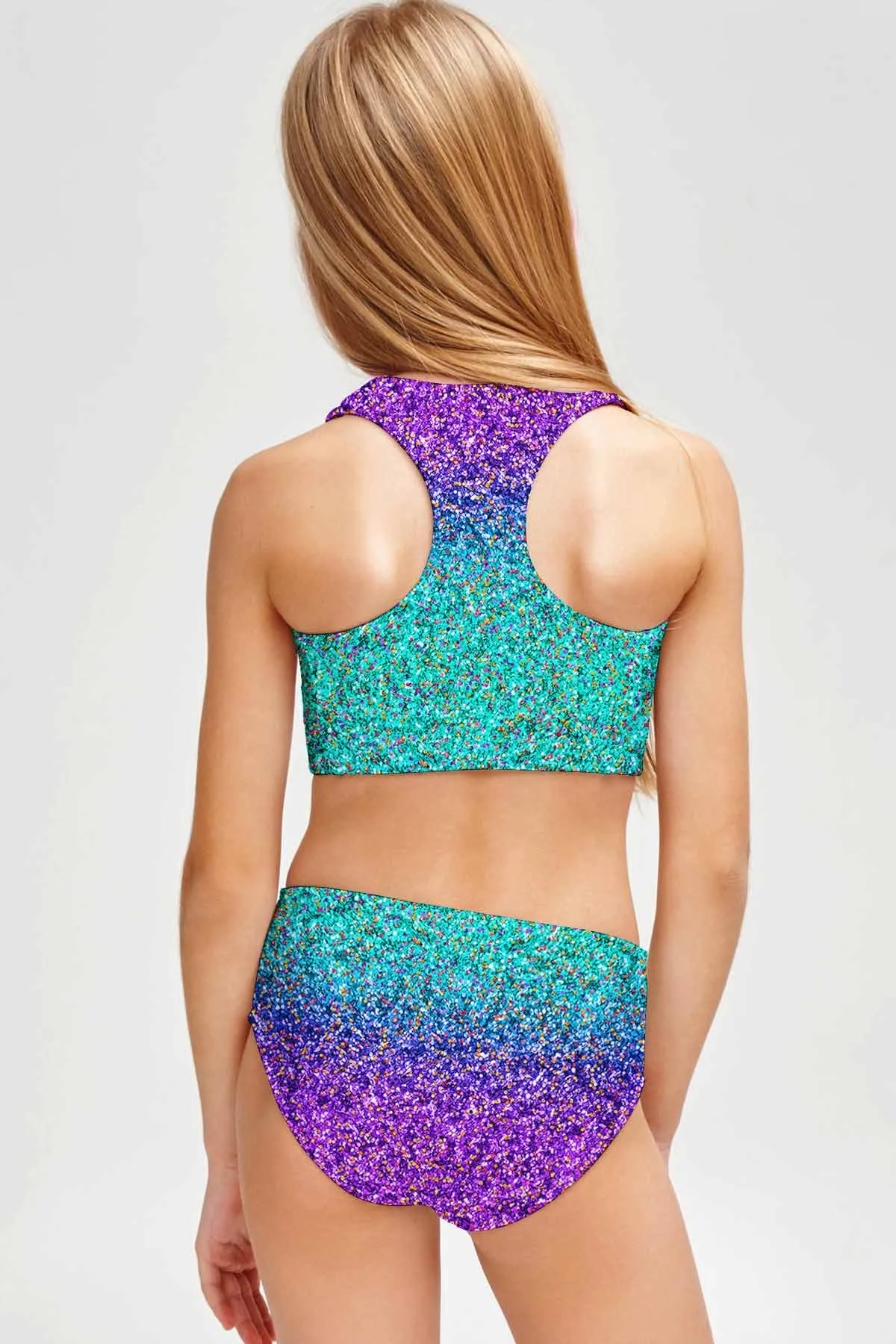 Ultraviolet Purple Mint Cute Two-Piece Sporty Swimsuits - Mommy and Me