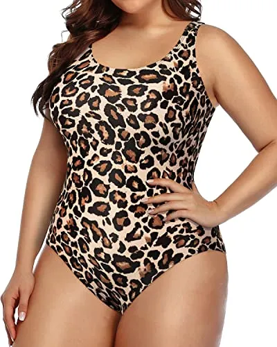 Unique Athletic One Piece Swimsuits For Plus Size Women-Leopard