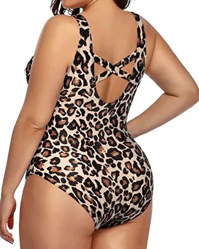Unique Athletic One Piece Swimsuits For Plus Size Women-Leopard