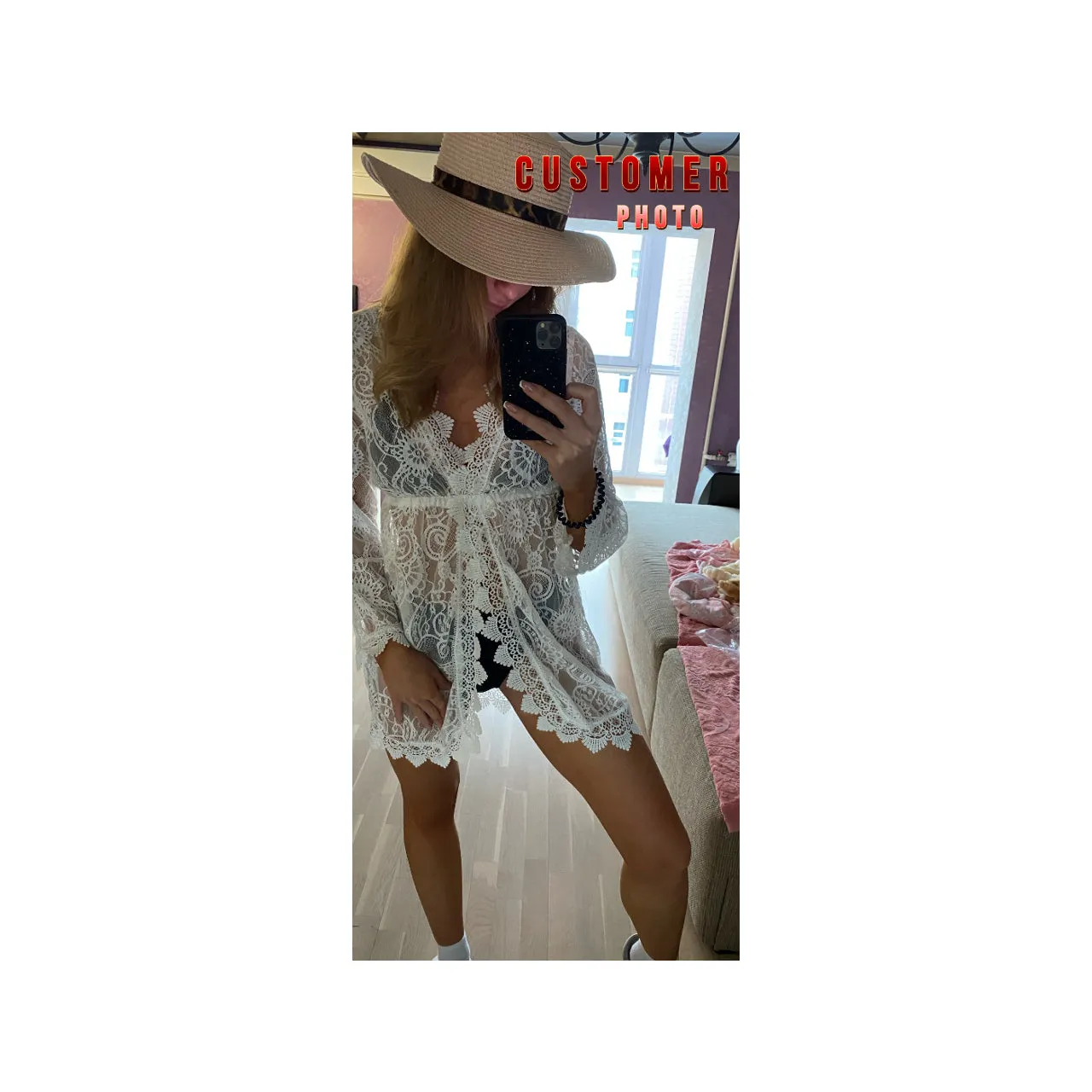 White Floral Lace Tunic / Dress / Beach Cover Up in Size S, M, L, or XL