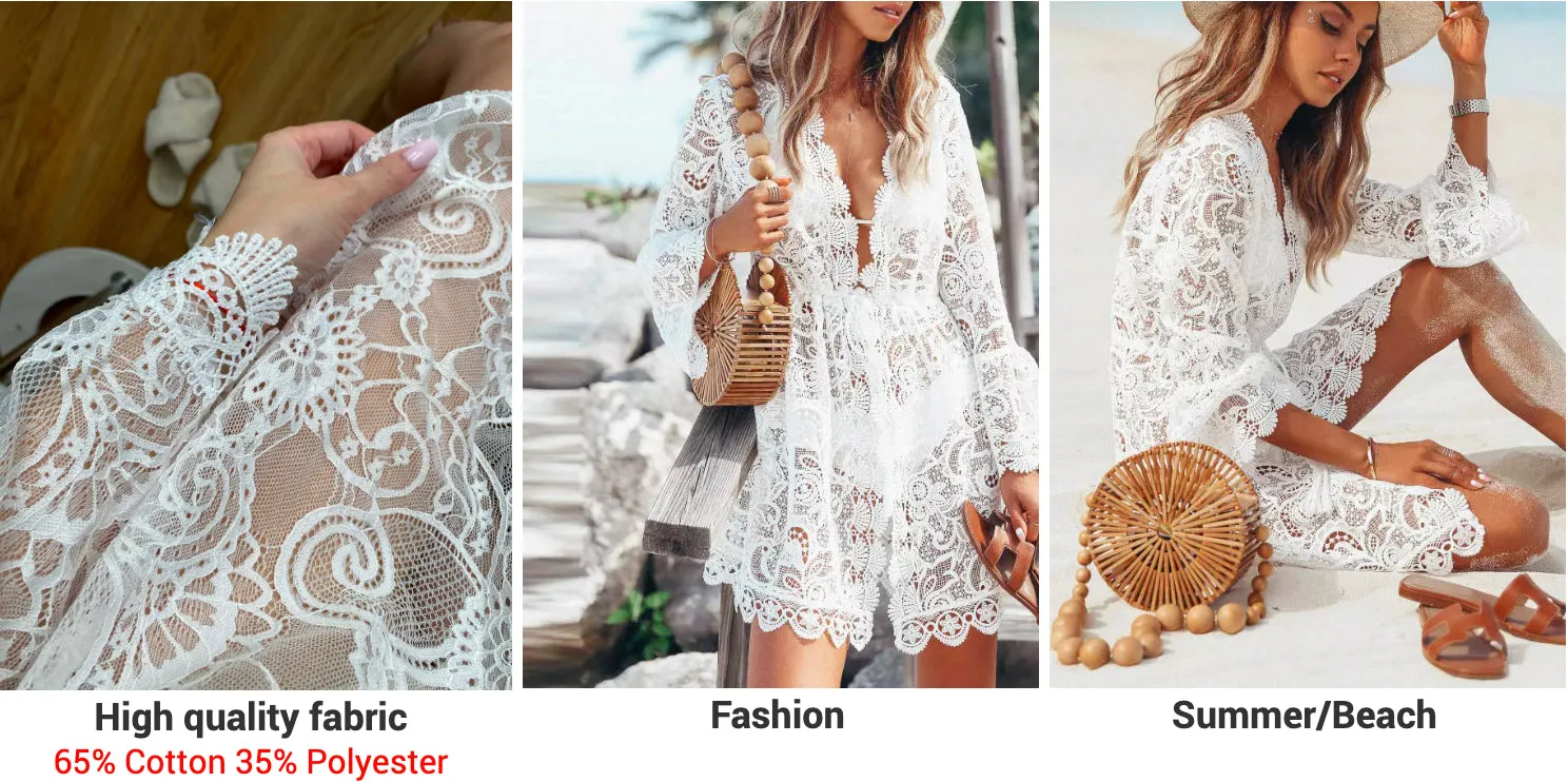 White Floral Lace Tunic / Dress / Beach Cover Up in Size S, M, L, or XL