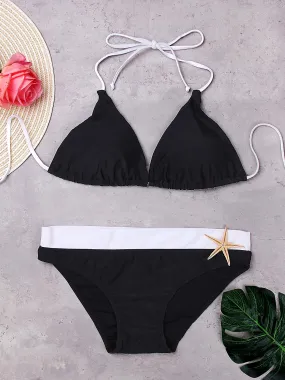 Wholesale Black Halter Sleeveless Stripe Two Piece Bikinis