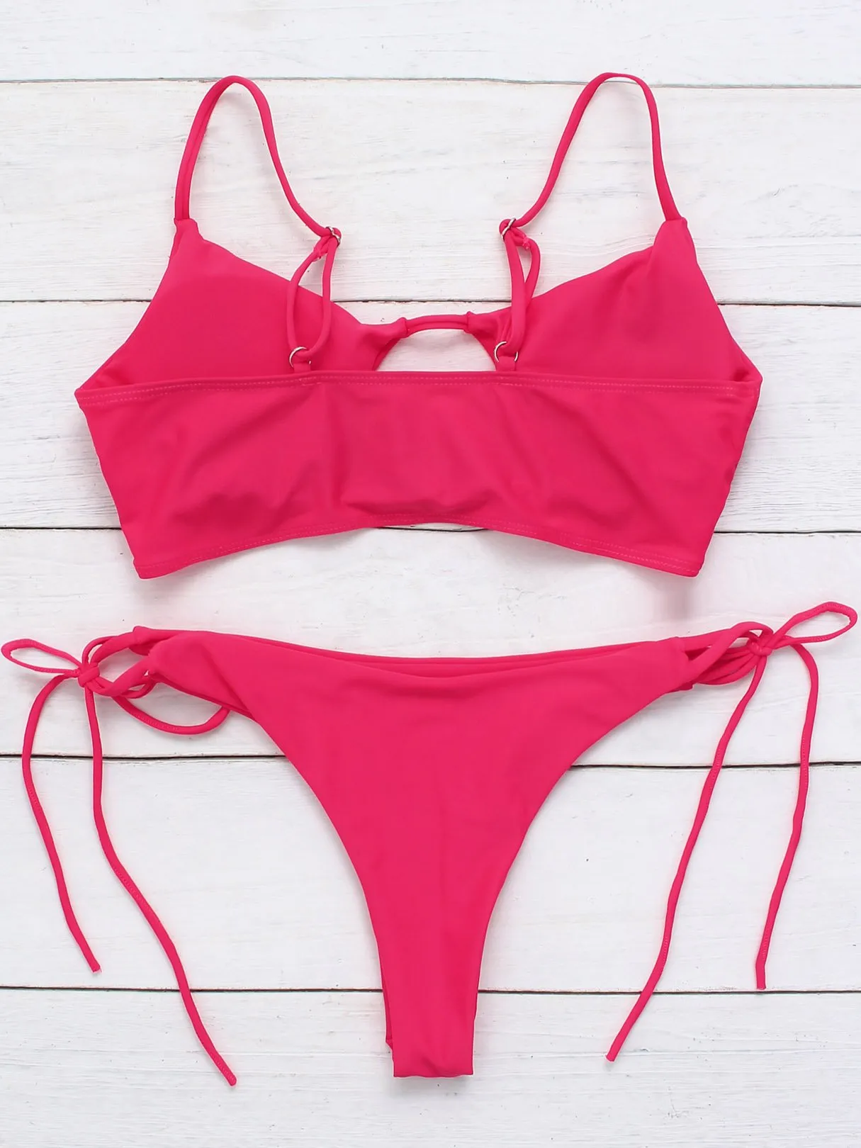 Wholesale Scoop Neck Sleeveless Plain Cut Out Tie-Up Bikini Suit