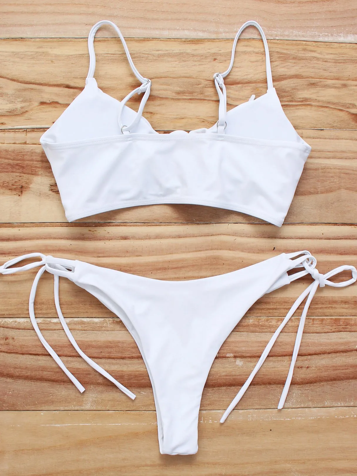 Wholesale Scoop Neck Sleeveless Plain Cut Out Tie-Up Bikini Suit