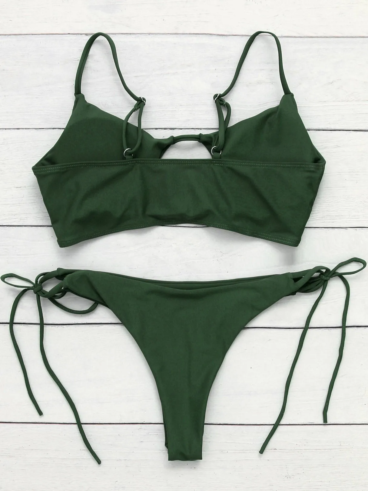 Wholesale Scoop Neck Sleeveless Plain Cut Out Tie-Up Bikini Suit