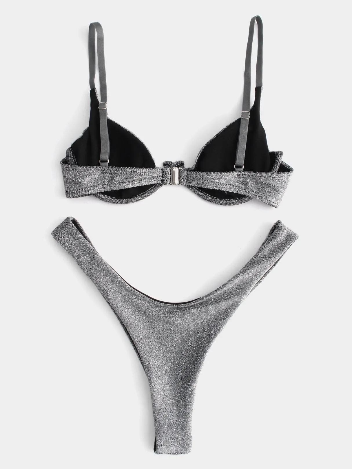 Wholesale Silver Sleeveless V-Neck Sequins Embellished Bikinis