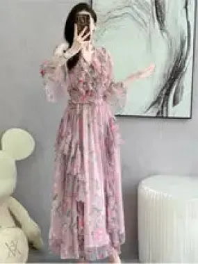 Women Summer Ruffles Long Boho Party Dresses 545105 L