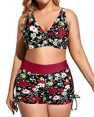 Women's Plus Size Tummy Control 3 Piece Tankini Swimsuits Stylish Bathing Suits