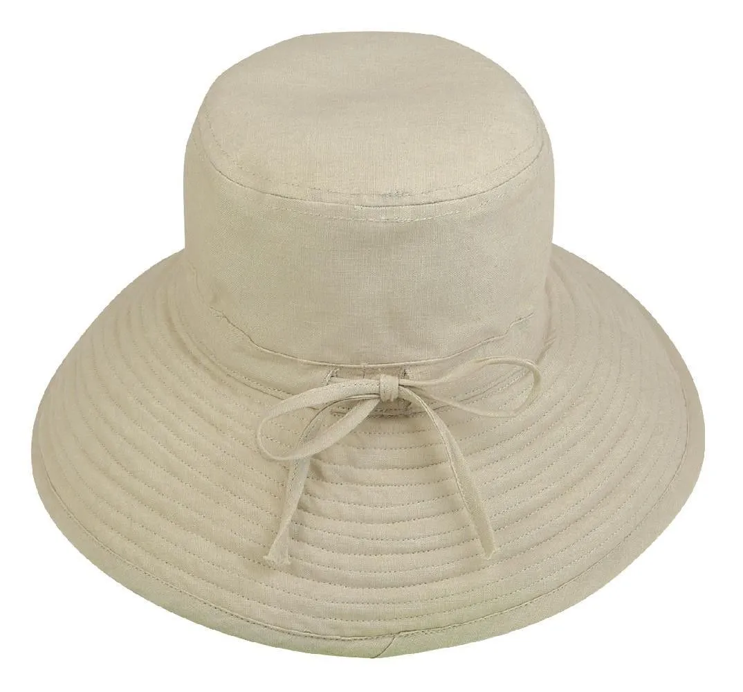 Womens Summer Sun Caps Bucket Hats Ramie Cotton Ribbon Ties Sand Salmon